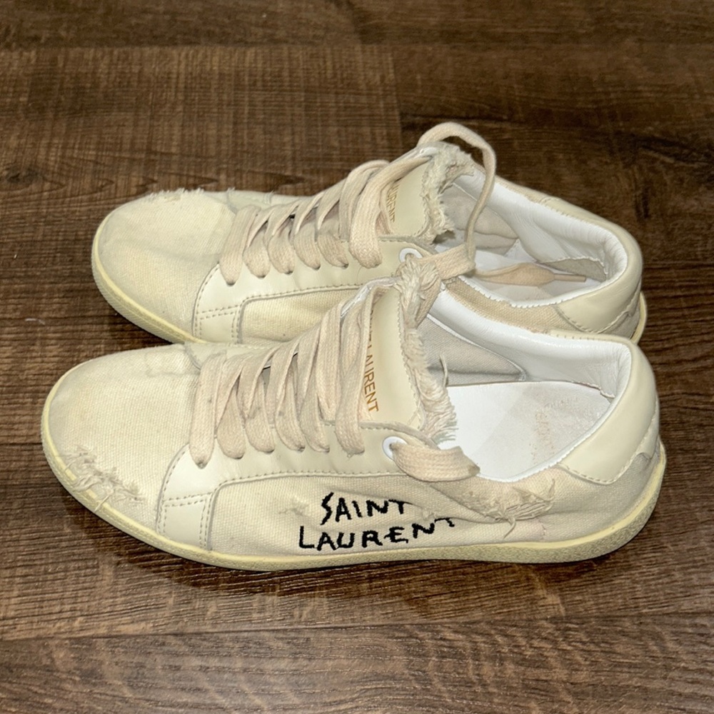 Saint Laurent distressed cream sneakers